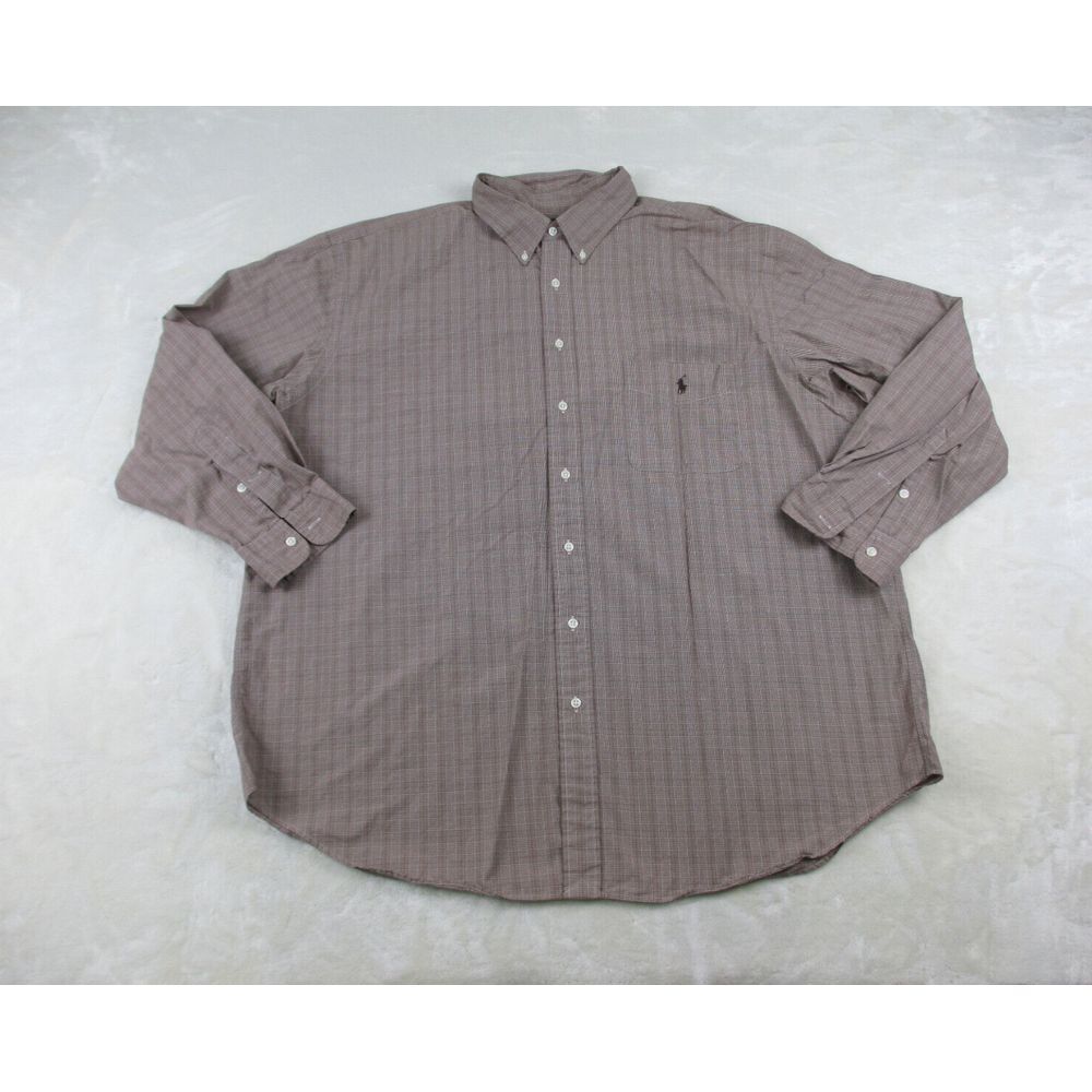 Ralph Lauren Shirt Mens 2XL XXL Big Brown Check Button Up‎ Long Sleeve Pony